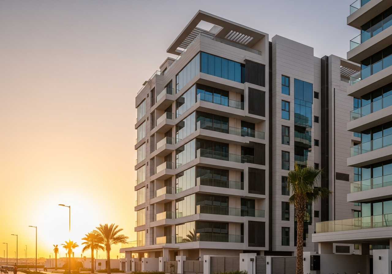 Facade of a modern residential apartments project for sale in Al-Nuzha, Jeddah