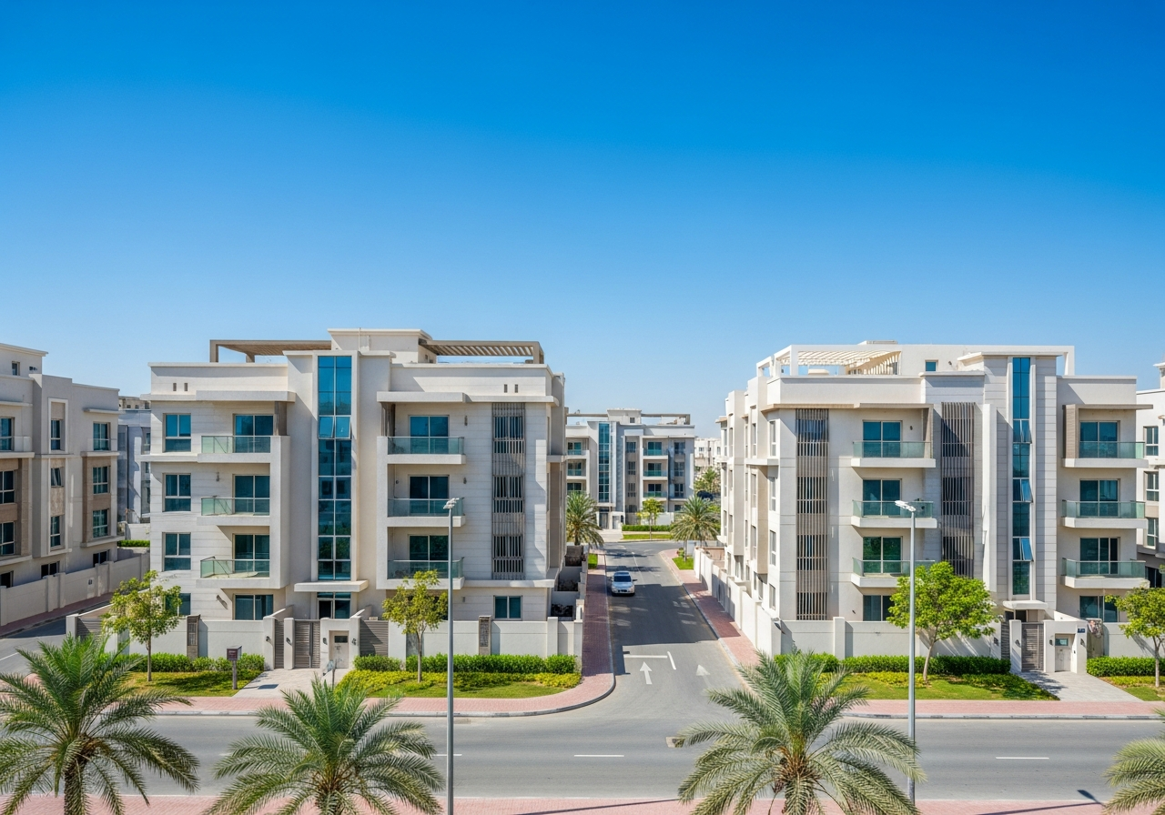A modern, ready-to-move residential building in Dammam, Saudi Arabia, showing its contemporary facade as a distinguished investment option.