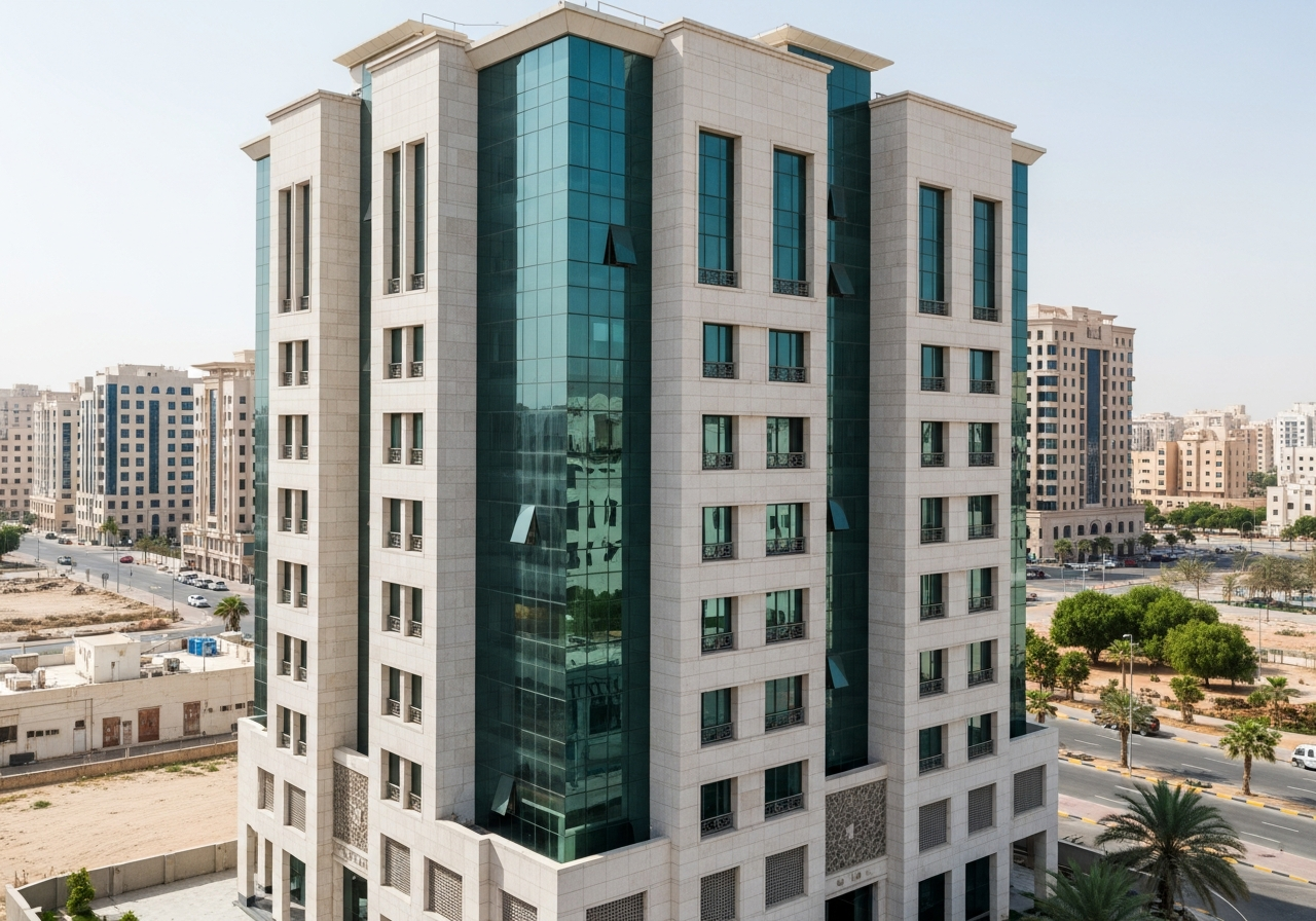 Medine'de satılık ikinci el bir apartmanın dış cephesi, öne çıkan bir yatırım fırsatı olarak görülüyor.