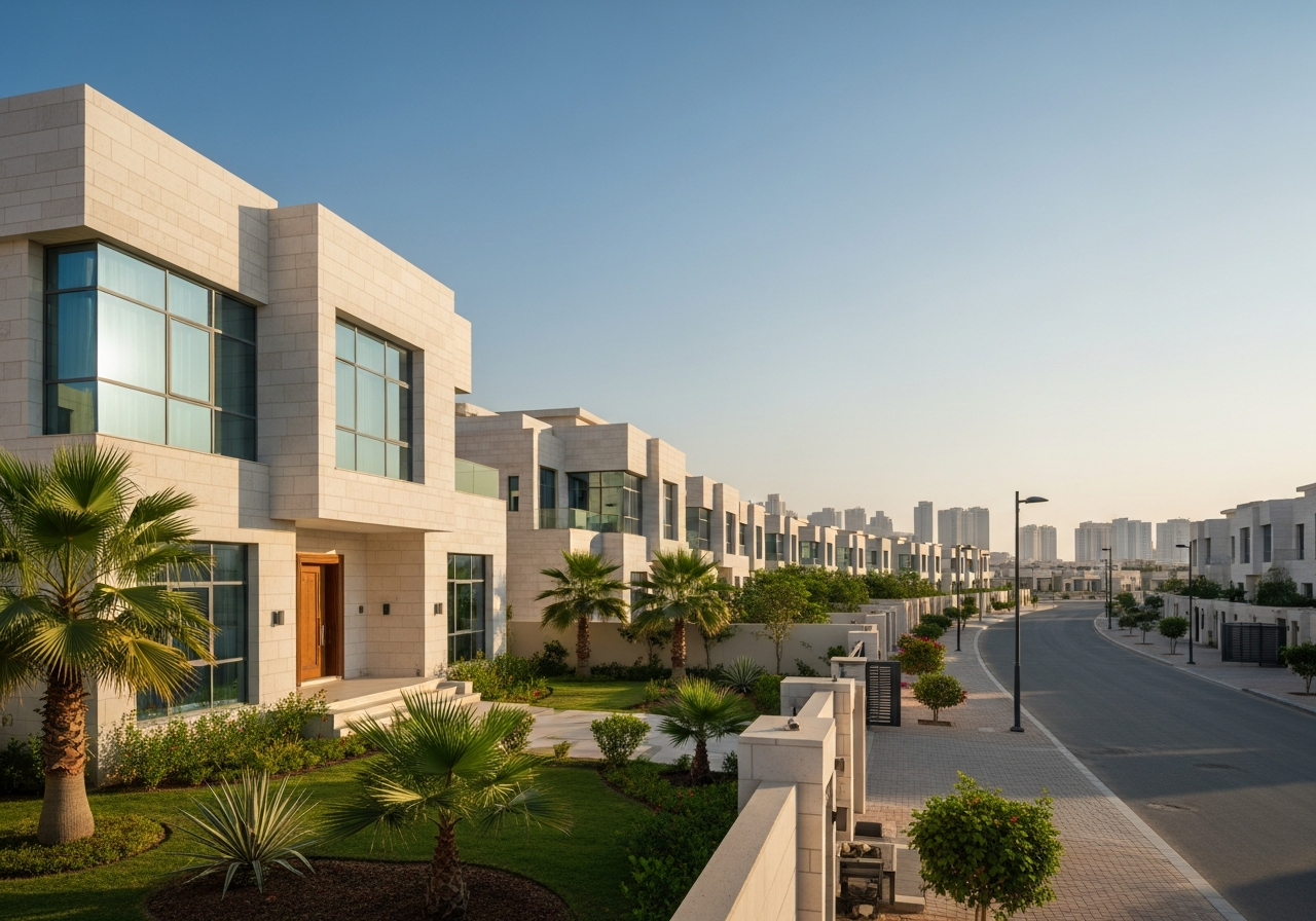 Dammam şehrinde satılık lüks konutların modern cephesi, yaşam kalitesi ve yatırım fırsatlarını yansıtıyor