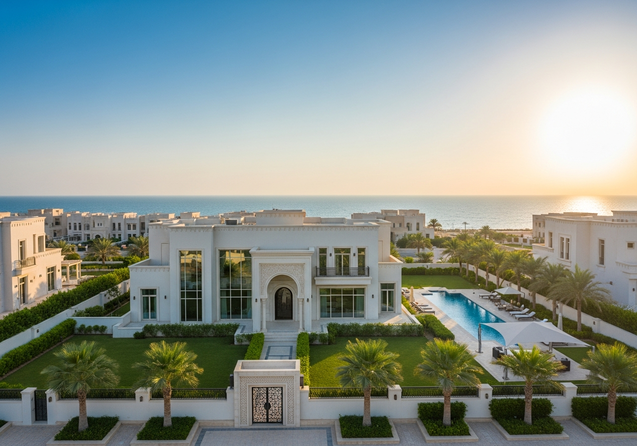 Façade extérieure d’une maison de luxe à vendre à Jeddah, Arabie Saoudite