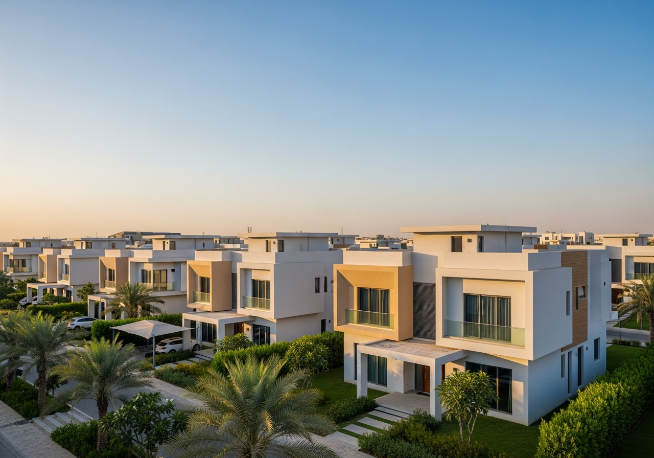 فيلا سكنية فاخرة بواجهة عصرية وحديقة خضراء تمثل منازل للبيع في السعودية الرياض