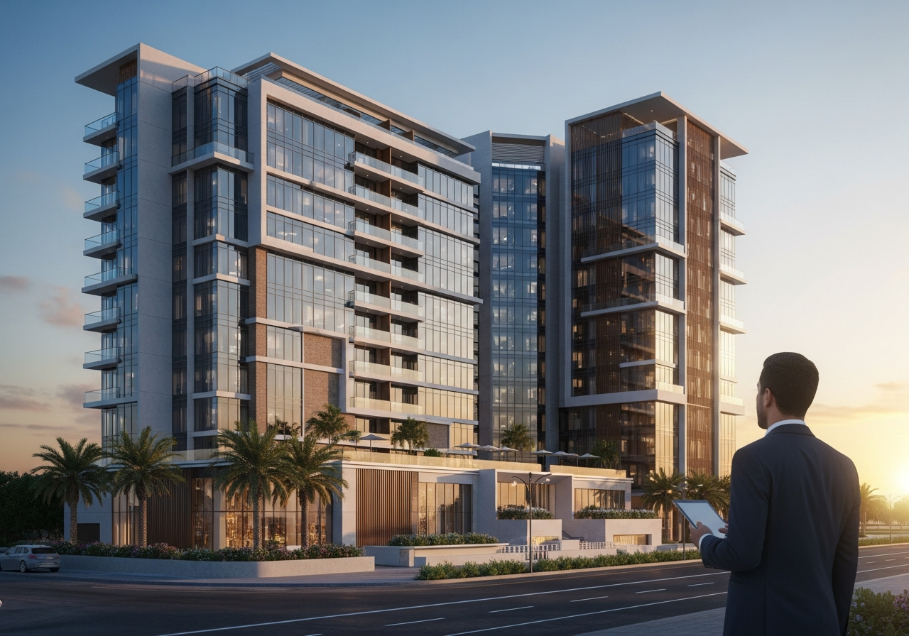 Image showing the luxurious exterior of a Freehold hotel apartments project for sale in Saudi Arabia as a unique investment option