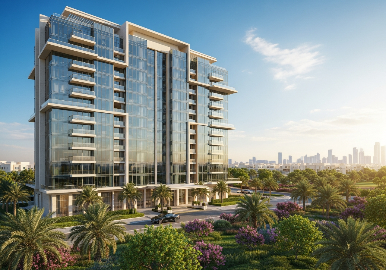 Cidde'de taksitli satılık otel daireleri bulunan modern bir konut binasının cephesi