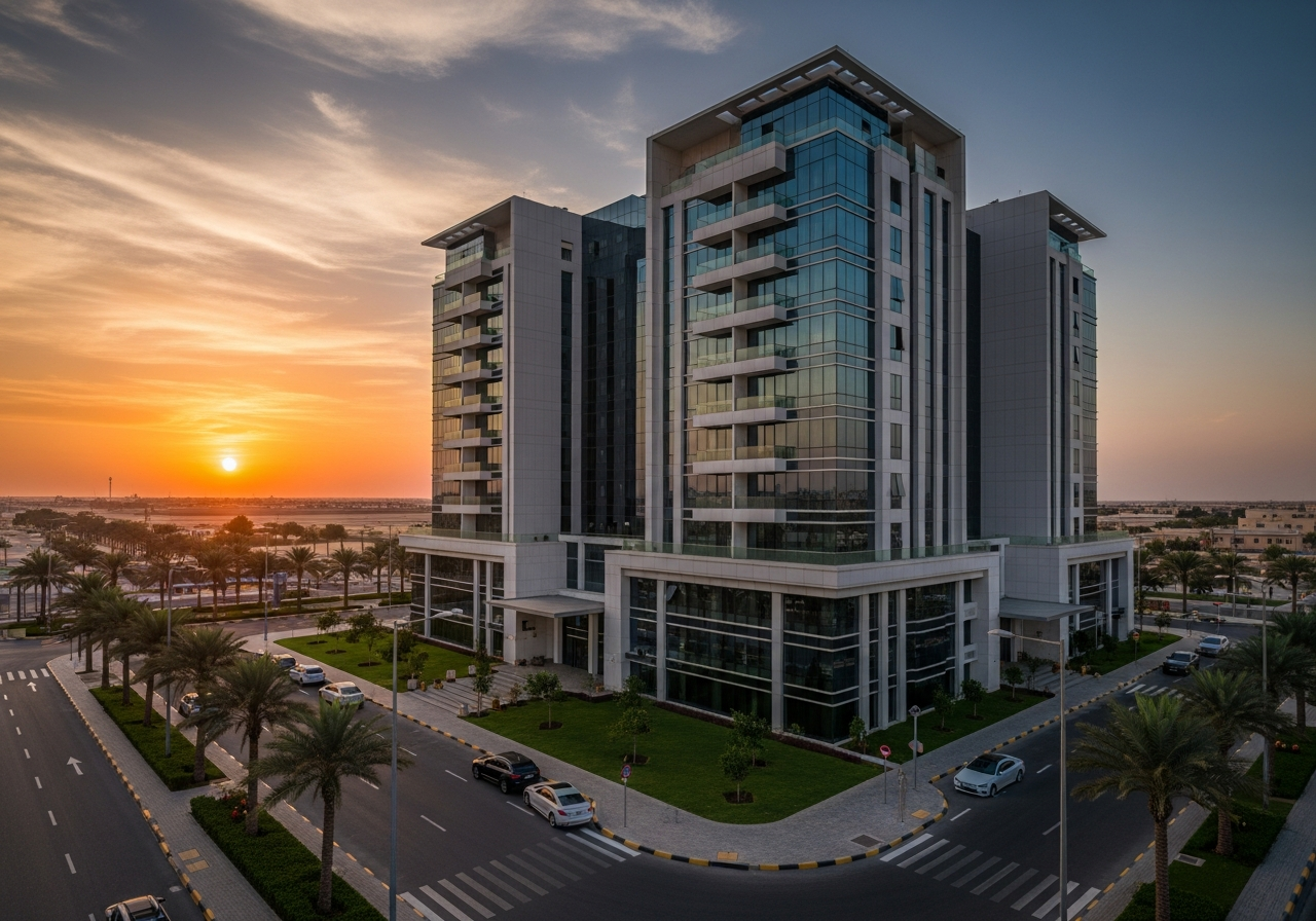 Riyad'da modern bir konut kompleksinde satılık lüks otel daireleri, umut vadeden bir yatırım fırsatı olarak.