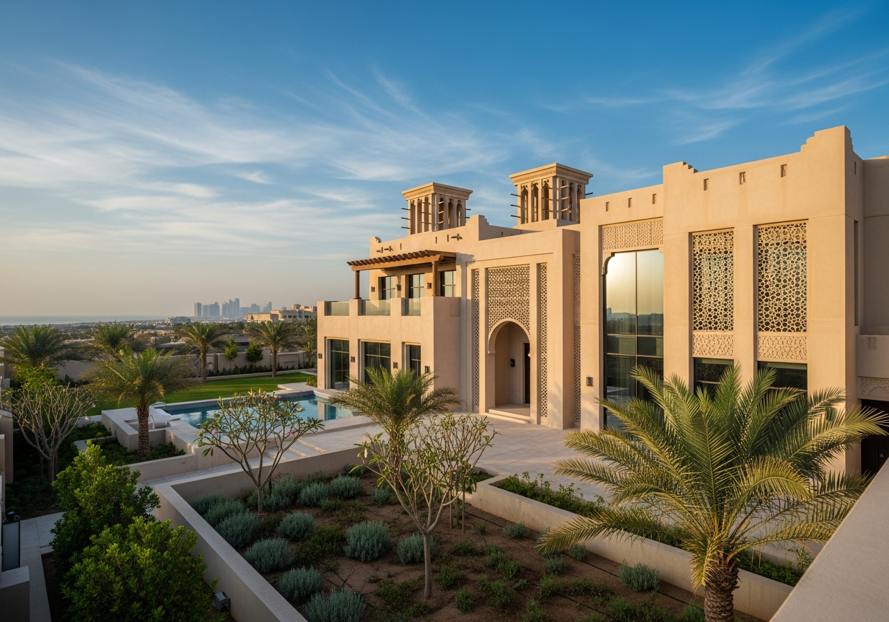 Image of a modern real estate project facade featuring houses and Imtilak apartments for sale in Jeddah, Saudi Arabia