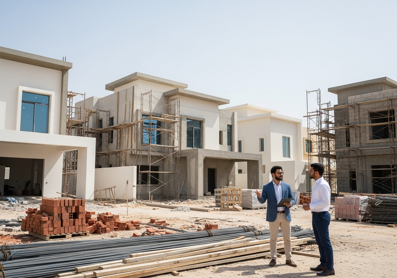Design extérieur moderne d'une villa parmi les projets de maisons à vendre en Arabie Saoudite, Jeddah, en cours de construction