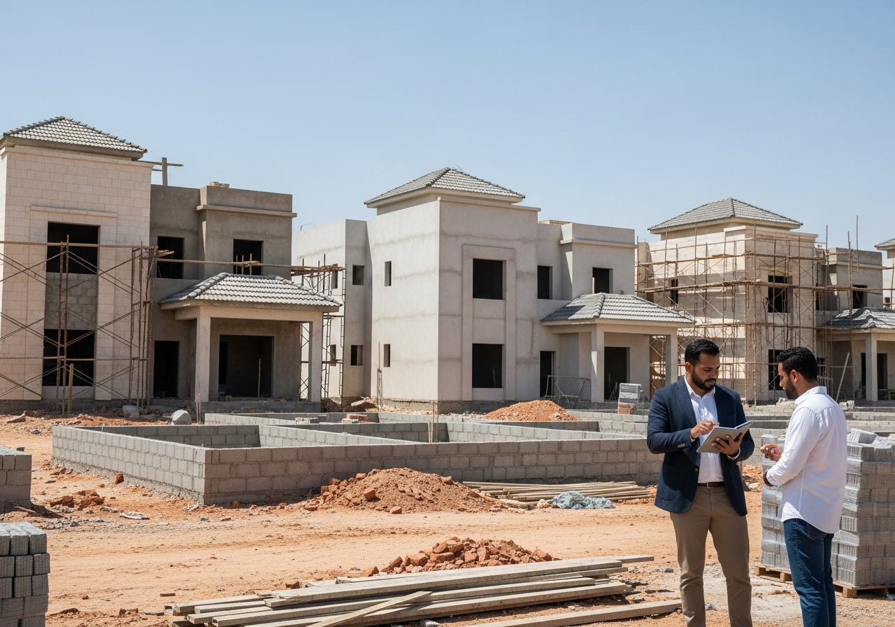 مجمع سكني حديث يضم بيوت وفلل تحت الإنشاء للبيع في المدينة المنورة بالمملكة العربية السعودية