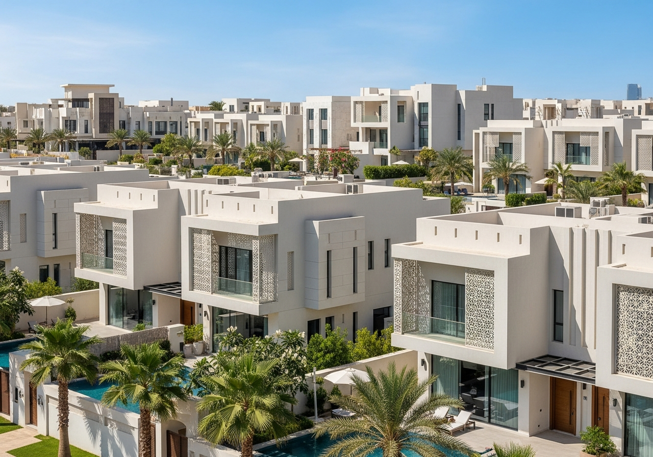 Riyad'da satılık lüks konutlar için ideal bir seçenek olarak modern villa cephesi