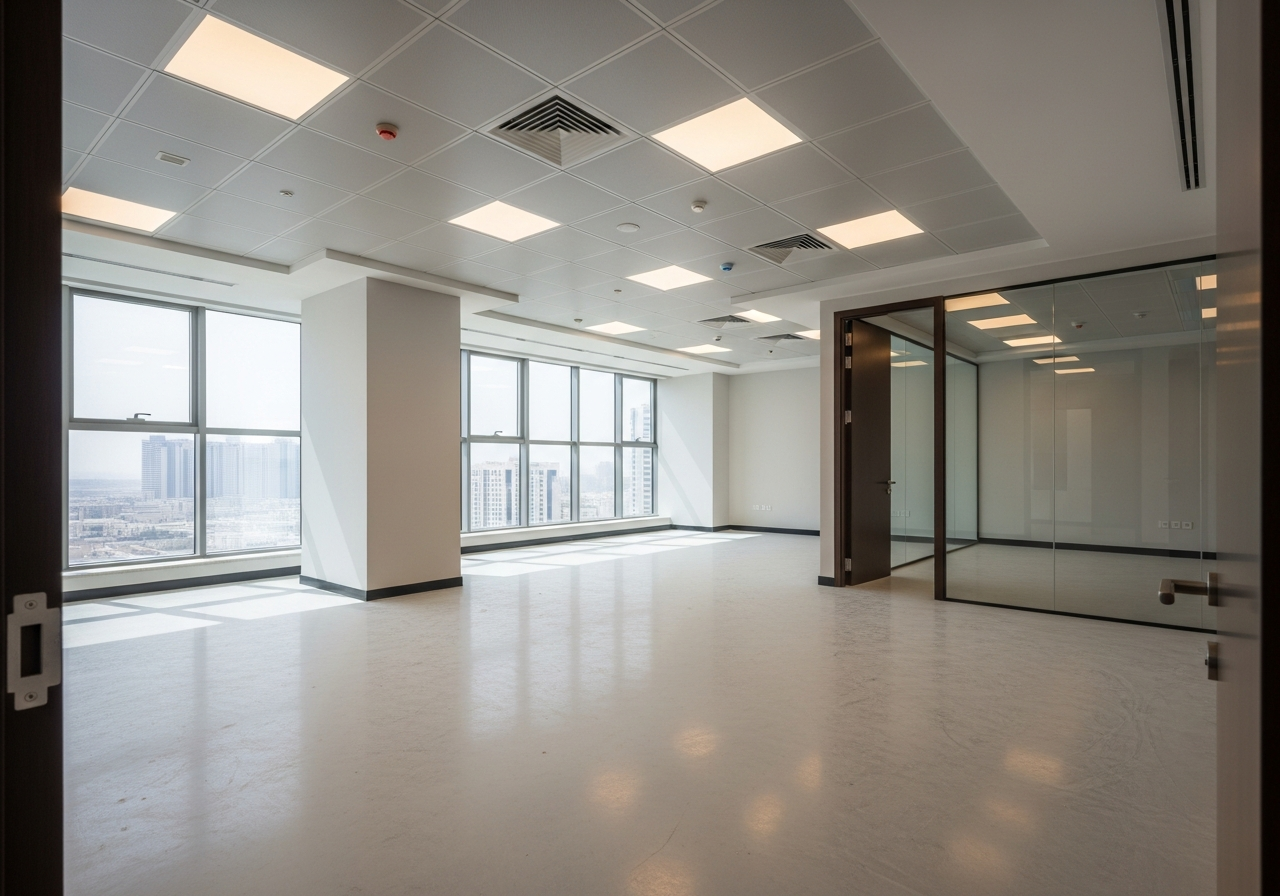 Modern interior design commercial office for sale in Jeddah within a fully equipped business tower