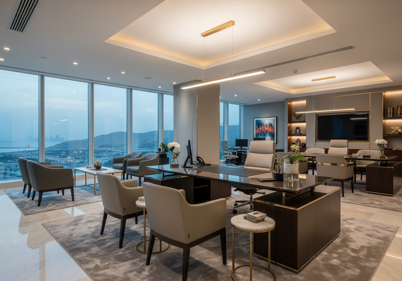 Luxury offices for sale in Saudi Arabia with modern design inside a business tower in Riyadh as a promising investment opportunity