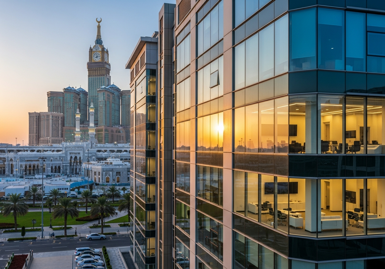 دفتر تجاری شیک فروشی در مکه نمونه‌ای از فرصت‌های سرمایه‌گذاری ملکی ایمن