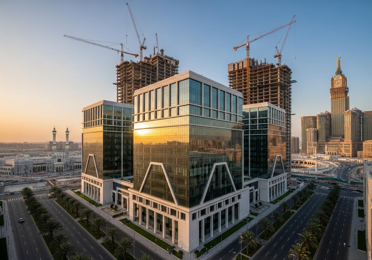 Luxury commercial offices for sale in Makkah under construction within modern and advanced investment projects.
