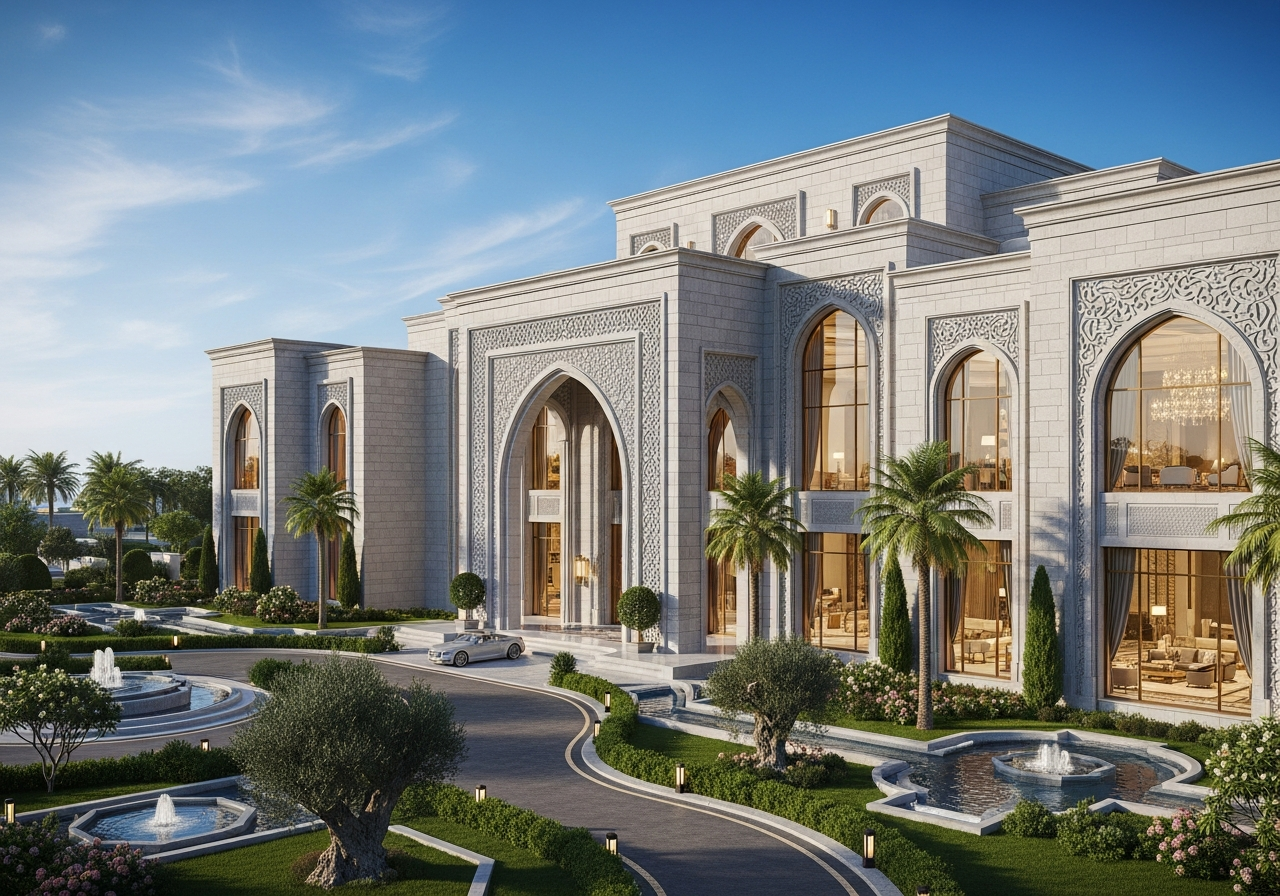 Luxury palace for sale in Madinah with elegant modern exterior design and spacious green areas