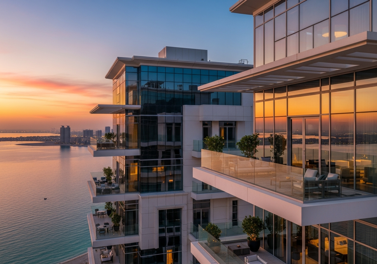 A used penthouse apartment for sale in Dammam featuring luxurious interior design and a city view