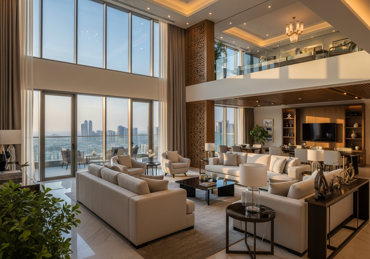 Used penthouse apartment for sale in Jeddah with luxurious design and panoramic city view