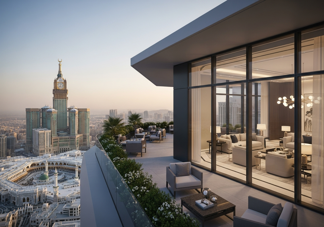 Mekke'de şehre bakan, taksitli satılık lüks penthouse daire
