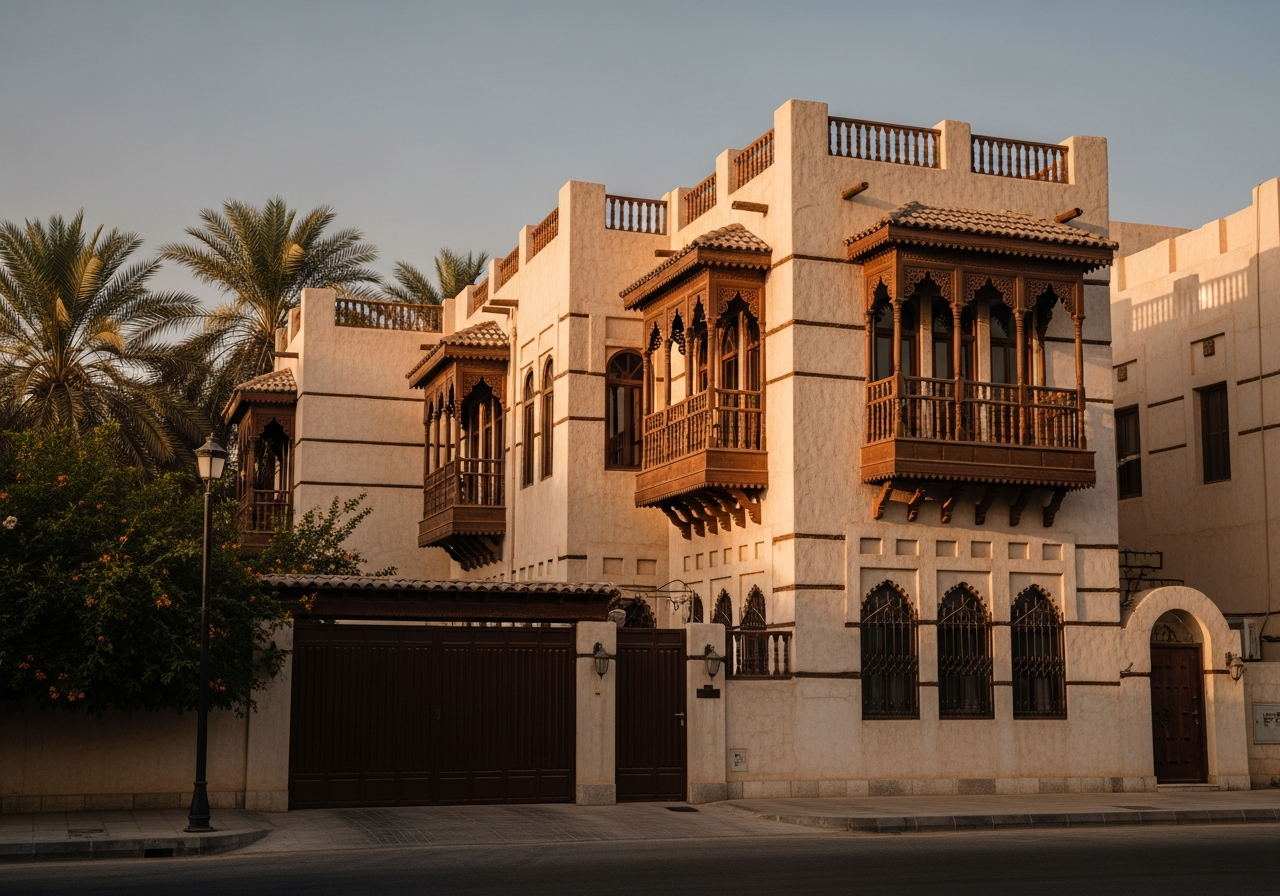 صورة لواجهة مبنى سكني حديث يعرض عقارات رخيصة للبيع في الأحساء مع مساحات خضراء.