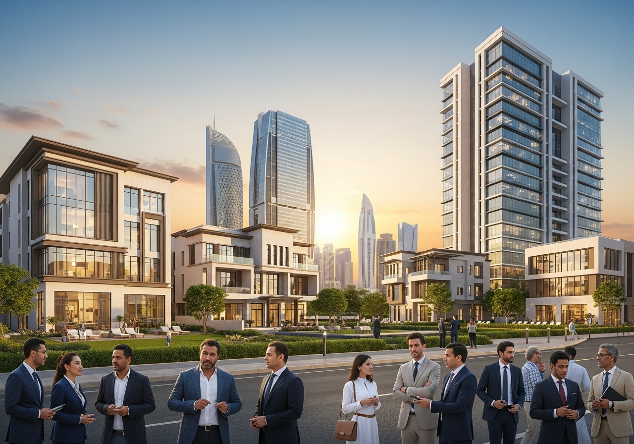 A modern residential complex featuring luxury apartments among properties for sale in Al Khobar for foreigners
