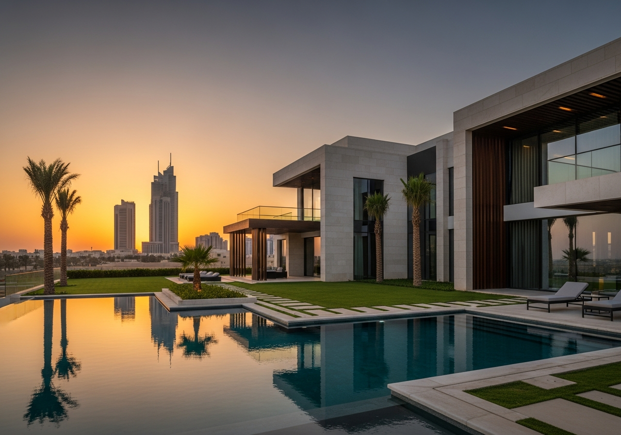 تصميم خارجي لمجمع فلل فاخرة ضمن عقارات للبيع في الخبر تعكس الرقي والجاذبية الاستثمارية