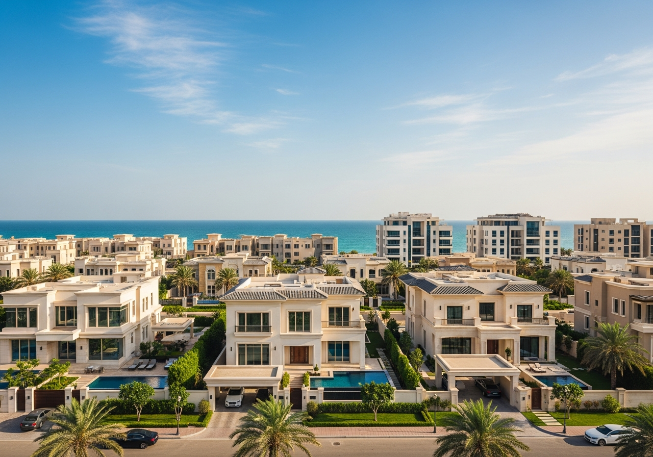 Luxury residential properties for sale in Al Shati District, Jeddah, with modern architectural facades and sea views
