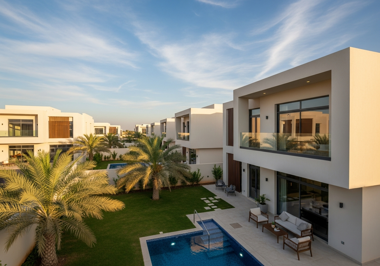 A modern residential compound featuring ready-to-move properties for sale in Saudi Arabia with luxury apartments and contemporary finishes.