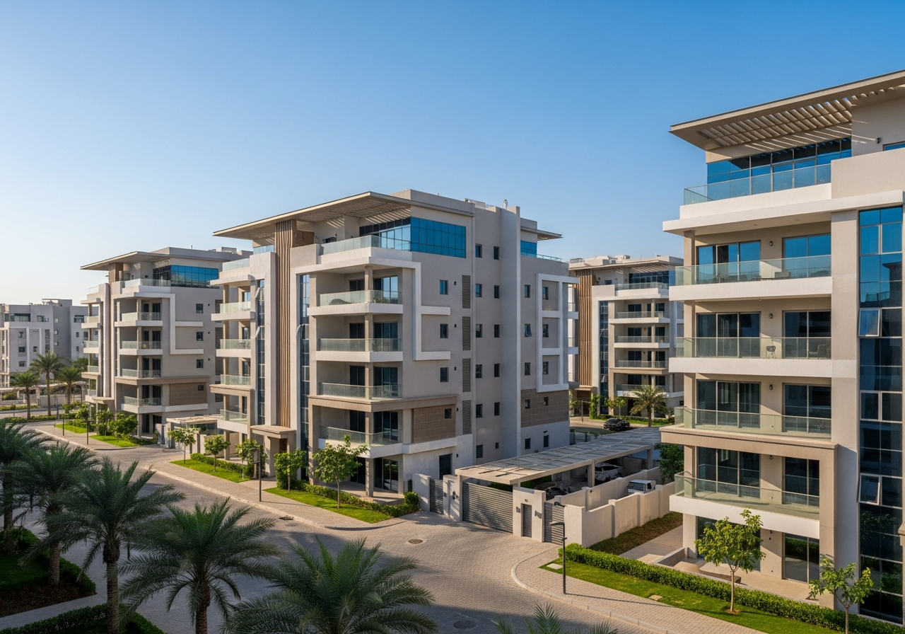 Façade d’un immeuble résidentiel moderne comprenant des étages indépendants à vendre à Dammam, Arabie Saoudite