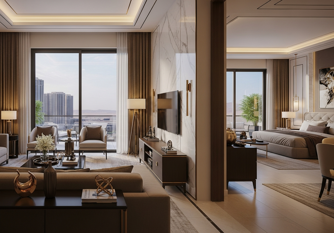 Modern interior design of a luxury independent residential floor for sale in Riyadh, Saudi Arabia