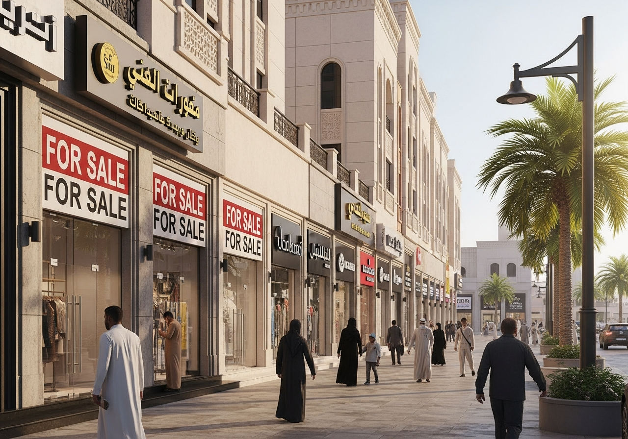 Elegant commercial shop facade for sale in Dammam city within promising real estate investment opportunities.