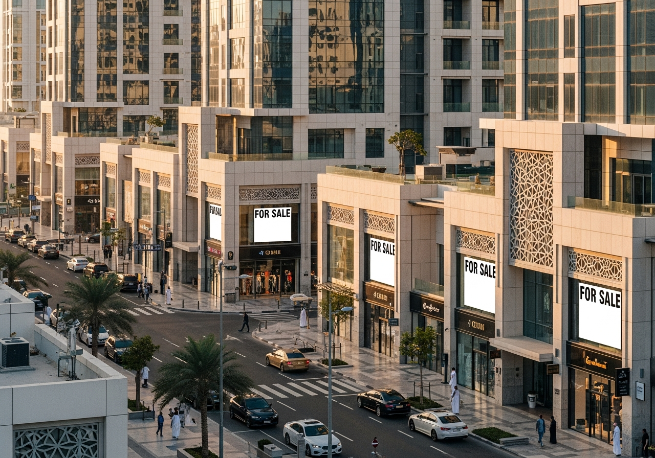 Façade d’un magasin Freehold à vendre en Arabie Saoudite dans un projet immobilier moderne et distinctif
