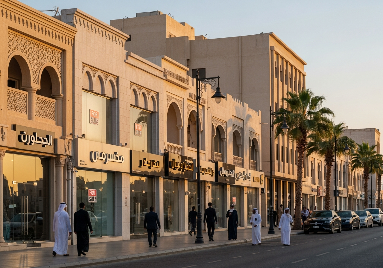 Elegant commercial shop facade for sale in a prime location in Jeddah, Saudi Arabia
