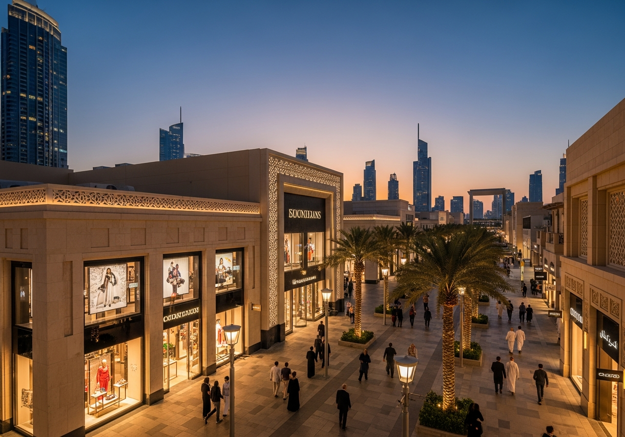 Facade of a luxury shop for sale in Saudi Arabia highlighting the importance of strategic location for elite commercial investment