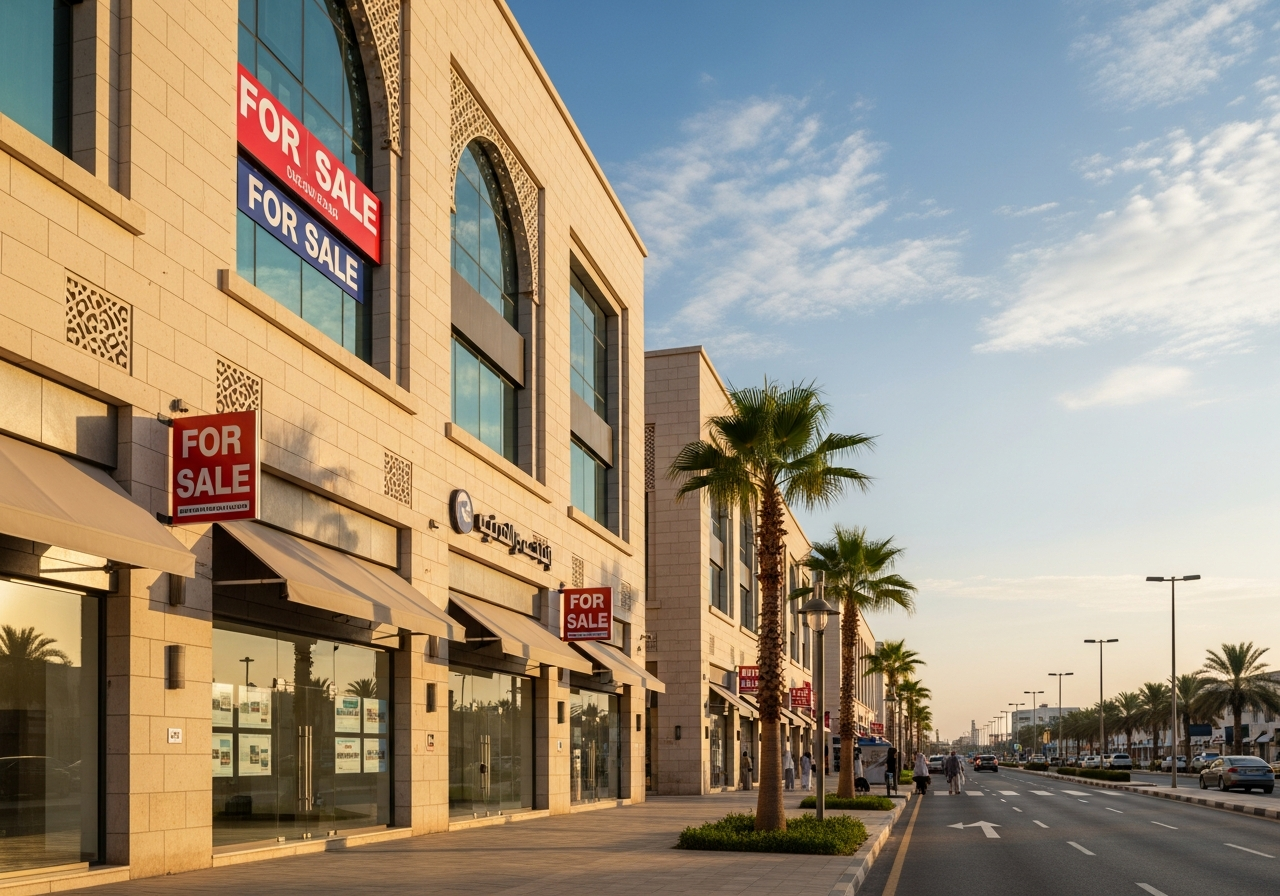 محل تجاري ذو واجهة زجاجية حديثة في الرياض كنموذج للفرص الاستثمارية العقارية الواعدة في السعودية